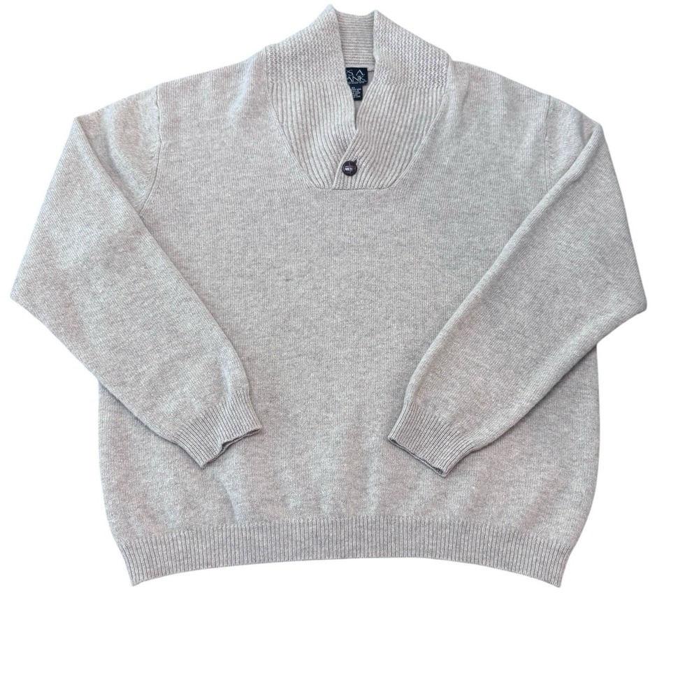Jos A Bank Mens XL Lambswool Blend‎ Shawl Collar Sweater Beige Oatmeal Pullover
